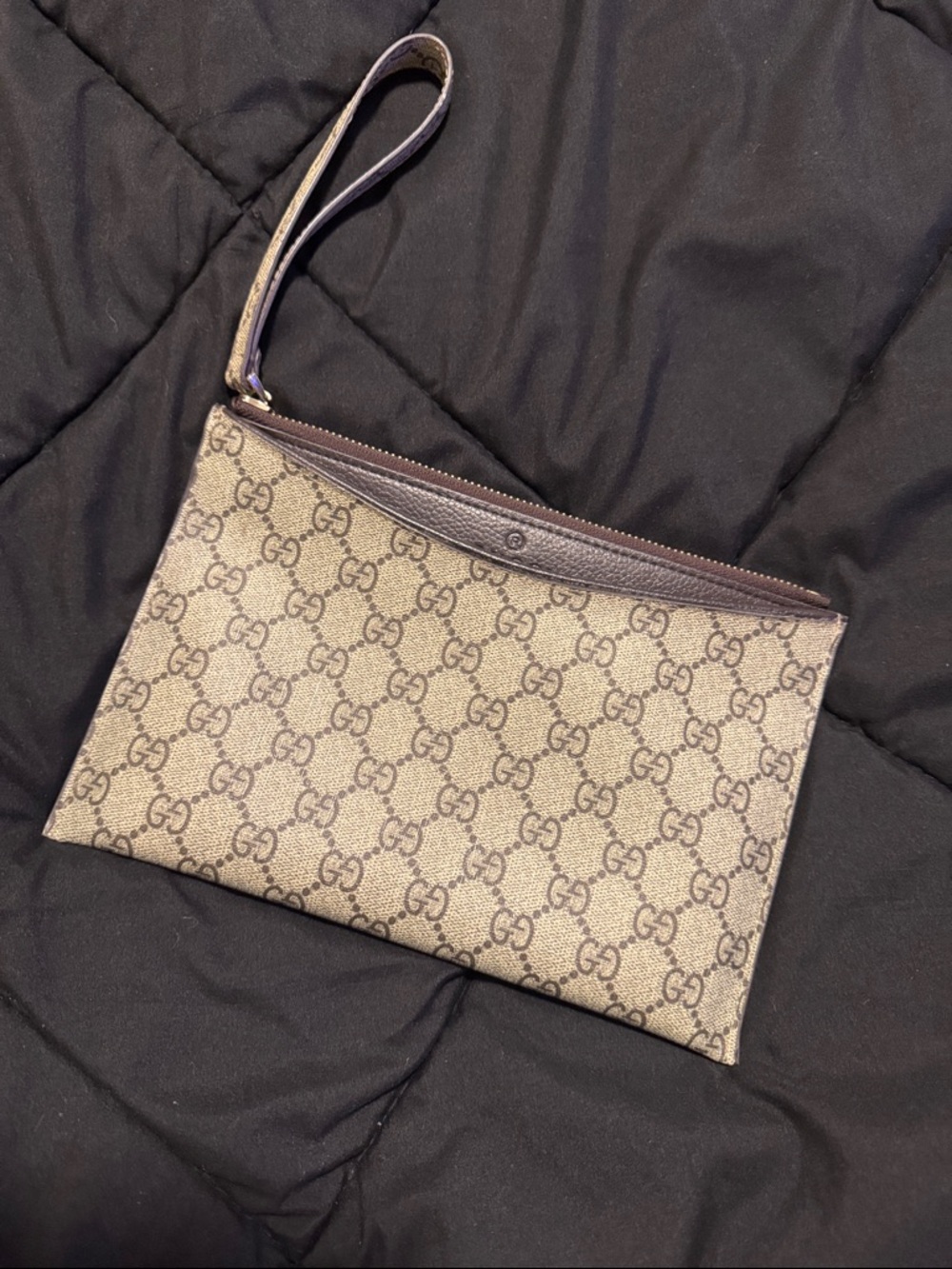 Gucci Beige & Brown GG Canvas Wristlet Clutch